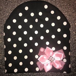 Baby girl hat cap bow tie dot cotton black 6 month
